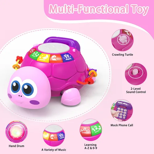 Miniatura 2 de Ussybaby Juguetes Musicales de Tortuga para Bebés de 6 a 12 Meses, Juguete Musical Iluminado para Tiempo Boca Abajo del Bebé con Teléfono, Juguetes