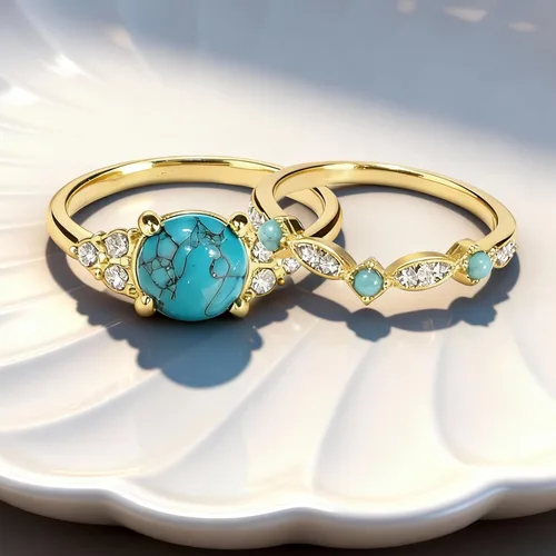 Miniatura 6 de Anillos gruesos dorados y turquesas apilables para mujeres, anillos para nudillos para el pulgar para mujer, diamantes de imitación vintage, joyería