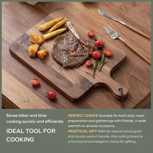 Miniatura 3 de Tabla de cortar de madera de nogal Muso Wood para cocina, tabla de cortar de madera con mango para colgar, tabla cuadrada de pan, pizza, queso