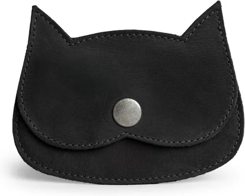 Hide & Drink, Cartera en forma de gato, bolsa para monedas, soporte para dinero, accesorio de viaje, cuero de grano completo, hecho a mano, Negro