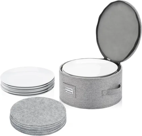 Contenedor de almacenamiento de porcelana para platos de cena - Se adapta a platos de hasta 11.5 pulgadas de ancho - Incluye 12 separadores de