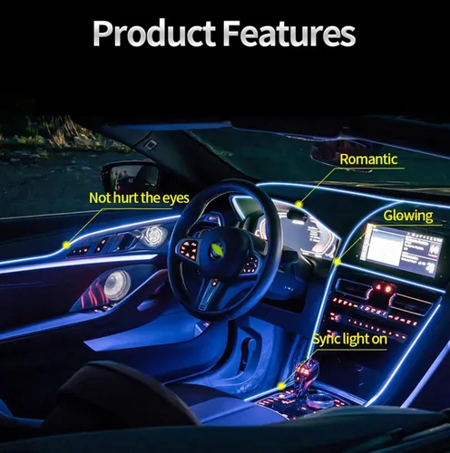 Miniatura 4 de El - Tira de luces LED de neón para auto, tira de luces LED para interior y exterior de automóvil, cable frío de 12 V para decoración