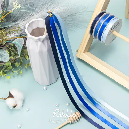 Miniatura 3 de Ribbli Cinta de satén azul de 3/8 pulgadas x 4 rollos en total 40 yardas, cinta azul bebé/azul real/azul eléctrico/azul marino para envolver y Azul