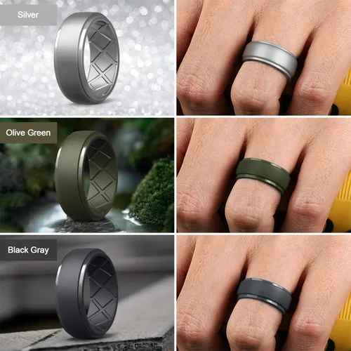 Miniatura 58 de Egnaro - Anillos de silicona para hombre, 25/64 pulgadas (10 mm) de ancho y 3/32 pulgadas (2.5 mm) de grosor, alianzas de boda de goma, paquete