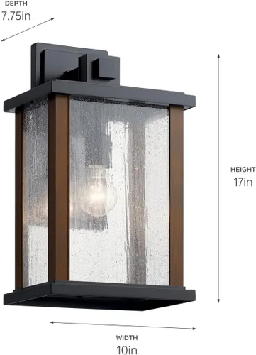 Miniatura 8 de Kichler Marimount 59018BK - Lámpara de pared para exteriores de 17 pulgadas en color negro, aplique de pared exterior de 1 luz con vidrio