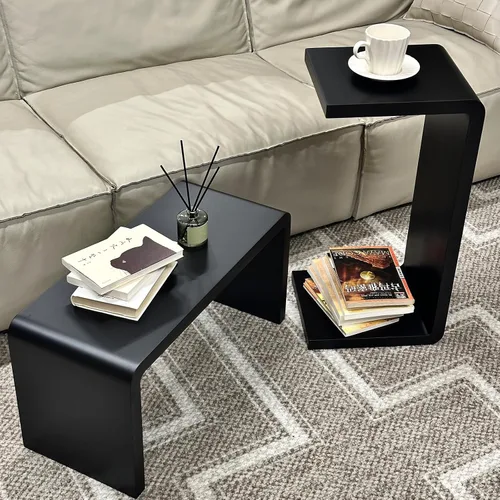 Miniatura 6 de Mesa auxiliar en forma de C, mesa auxiliar de madera maciza para sofá, cama y sala de estar, mesa auxiliar pequeña para aperitivos que ahorra