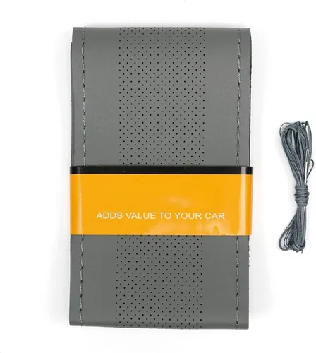 Miniatura 10 de AUTOXBERT Funda de volante de 38cm/15 pulgadas de piel auténtica para coser a mano, estilo DIY, con hilo y agujas, se ajusta para VW Ford Nissan Kia