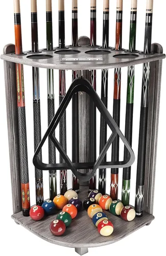 Miniatura 14 de GSE Games & Sports Expert Estantes para tacos de billar con soporte de suelo estilo esquinero con contadores de puntuación, contiene tacos de Caoba