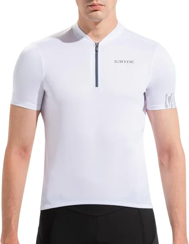 Miniatura 3 de Santic Camiseta de ciclismo para hombre, manga corta, camiseta de ciclismo de carretera, cremallera completa, UPF 50+, MTB con bolsillos