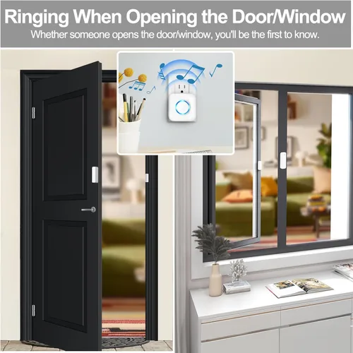 Miniatura 3 de Satisure - Timbre de puerta inalámbrico con sensor de puerta cuando se abre la puerta con rango de 600 pies, 58 campanillas, 5 niveles de volumen