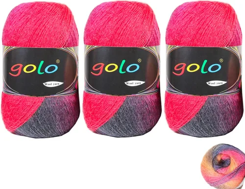 Miniatura 11 de Hilo de lana golo para tejer 200 yardas, hilo Cachemire multicolor arcoíris