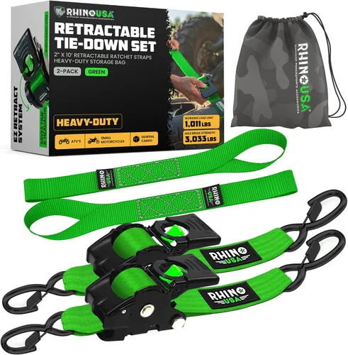 Miniatura 13 de Rhino USA Correas de carraca retráctiles (paquete de 2) - 2 pulgadas x 3 metros (1,376 kg de fuerza de rotura) - Correas de amarre auto-retractiles