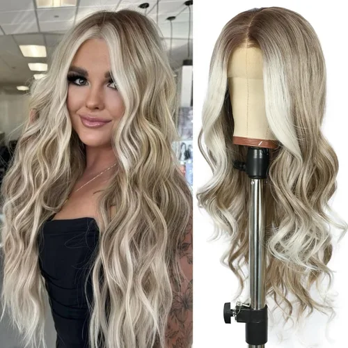 Miniatura 16 de SAPPHIREWIGS Peluca rubia con encaje frontal, pelucas largas y onduladas para mujer, pelucas de color rubio ceniza, resistentes al calor, para Mix