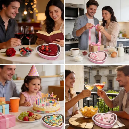 Miniatura 7 de Juego de 15 moldes para pasteles en forma de corazón con tapas, mini recipientes desechables de papel de aluminio para cupcakes de 22.7 onzas
