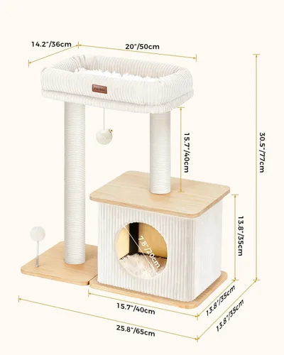 Miniatura 2 de Moderno árbol para gatos de interior, estilo nórdico loft, torre de madera para gatos con postes rascadores de sisal, camas acolchadas suaves