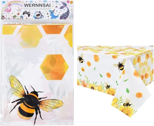Miniatura 7 de WERNNSAI Mantel de abeja – 1 paquete de 108 x 54 pulgadas, mantel de abeja de abeja, decoración de baby shower, mantel de panal para niños y niñas