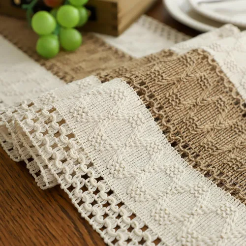Miniatura 5 de Simple&Opulence - Camino de mesa de macramé estilo bohemio - 12 x 60 pulgadas, camino de mesa de algodón estilo granja con bordes trenzados
