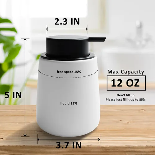 Miniatura 7 de Dispensador de jabón de cerámica con bomba fácil de prensar, dispensador de líquido de loción de manos para champú, baño, cocina, 12 onzas, blanco