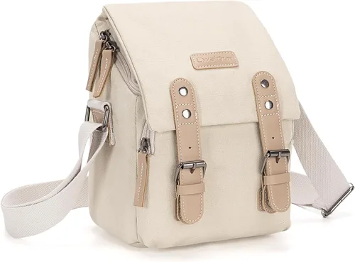 Cwatcun Bolso bandolera para cámara para mujer, bolso cruzado pequeño de lona compatible con Canon, Nikon, cámaras y lentes Sony sin espejo, lindo