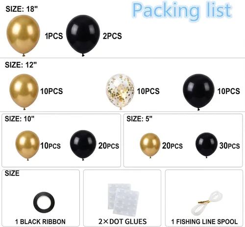 Miniatura 2 de 113pcs Black and Gold Balloon Garland Arch Kit, 18 12 10 5 Inch Black Metallic Gold Confetti Latex Balloons for 2026 Graduation Decorations Class of