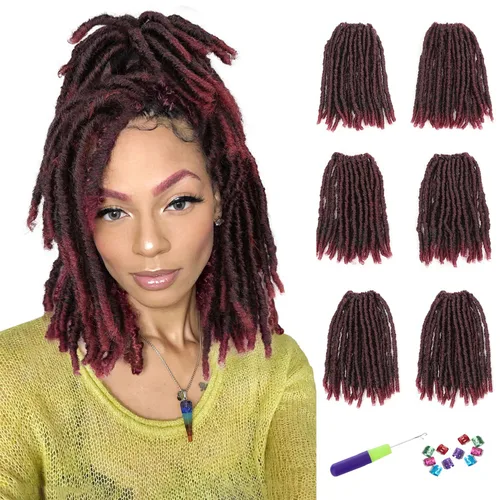 Miniatura 33 de WIGNEE Cabello de Ganchillo 120 Hebras Locs Sintéticos 8 Pulgadas Locs Suaves Pre-Trenzados 6 Paquetes Cabello de Ganchillo Pre-Anudado para Mujeres
