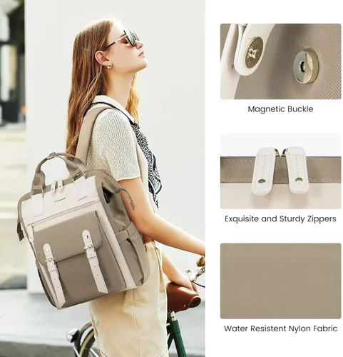Miniatura 2 de LOVEVOOK - Mochila para laptop de mujer, bolsa para profesores y enfermeras, mochila de trabajo y viaje, mochilas para computadora, bolsa para Caqui
