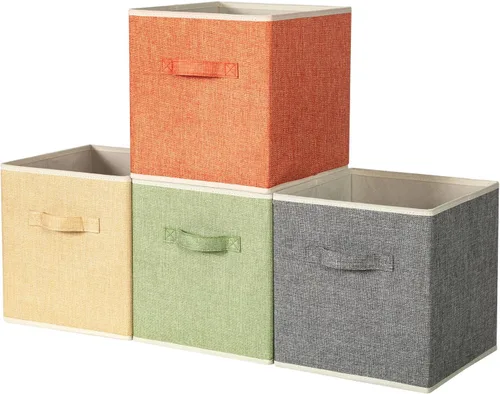 Organizador de Cubos de Almacenamiento Contenedor 10.5" x 10.5" x 11" Cajas Grandes Canasta de Tela con Asas para Organizar Estantes Armario Ropa