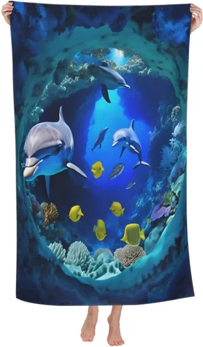 Miniatura 10 de Dujiea Toalla de playa de microfibra, toallas de baño grandes con diseño floral de caballo 3D para mujeres y hombres, toallas de baño de secado