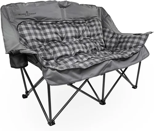Miniatura 10 de Silla de camping doble Black Sierra para adultos, sillón plegable de gran tamaño con soporte de 600 libras, sofá exterior mullido y acolchado