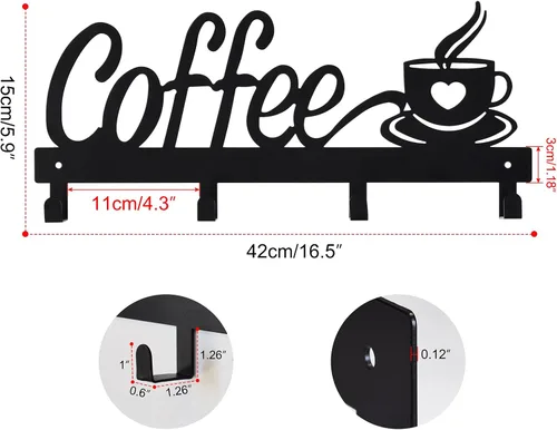 Miniatura 3 de CUKE2BEET Soporte para taza de café montado en la pared, organizador de tazas para barra de café, exhibición de utensilios de cocina