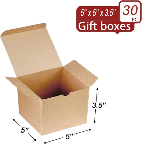 Miniatura 2 de Xxcxpark 30 cajas de regalo de papel kraft marrón 5x5x3.5, caja de favor de fiesta de papel kraft con tapa para manualidades DIY, cubo, cupcake