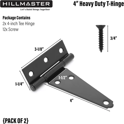 Miniatura 4 de Hillmaster Bisagras de puerta de cobertizo resistentes con correa en T de 4 pulgadas, bisagra en T negra para cercas de madera, persiana, ventana