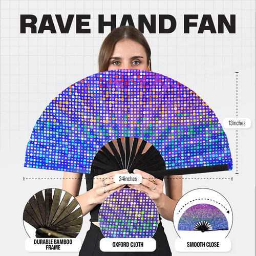 Miniatura 116 de SoJourner Bags Rave Fan – Ventilador plegable grande – Ventilador de mano Clack para raves, Halloween, Burlesque, trajes de arcoíris para mujeres