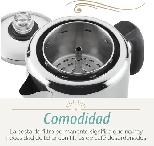 Miniatura 6 de Farberware 47053 Percolador de café clásico de acero inoxidable Yosemite de 12 tazas, cafetera de 12 tazas, plateado