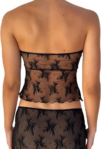 Miniatura 3 de Camiseta sexy sin tirantes para mujer, estilo casual, con diseño de tubo torcido, fruncido, para salir, Y2K, sin espalda