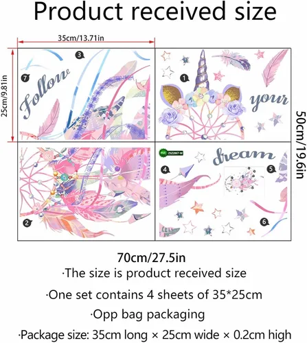Miniatura 4 de Hermosas calcomanías de pared de plumas coloridas, estrellas y plumas rosas, calcomanías de pared sacinora Plume Art, vinilo extraíble para niños