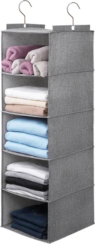 Miniatura 11 de Organizador colgante grande de suéter para armario, estantes colgantes plegables de 6 estantes con cajones, lavable (beige, 6 estantes)