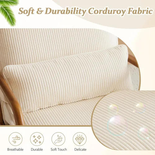 Miniatura 4 de VINGLI Juego Mejorado de 2 Sillones de Acento de Pana Premium, Sillón Tapizado con Brazos, Silla de Lectura Cómoda de Madera Maciza con Almohada