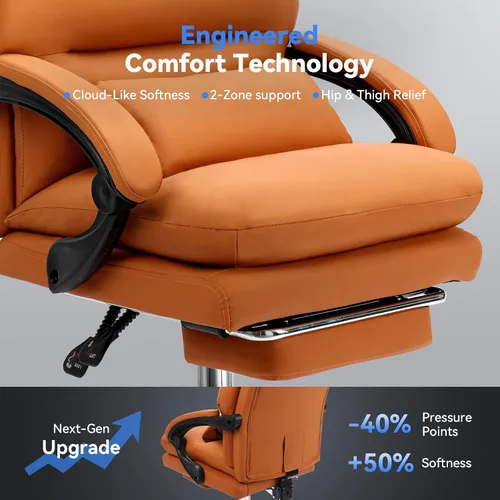 Miniatura 5 de Holiwei Silla de oficina con reposapiés, silla de escritorio ejecutiva grande y alta de 400 libras con almohada de apoyo lumbar gruesa, respaldo