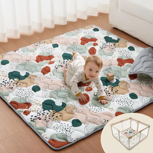 Miniatura 9 de Blissful Diary Alfombras de Juego para Bebés para Piso, Alfombra de 50x50 Pulgadas para Gatear para Corral, Alfombras de Juego de Espuma