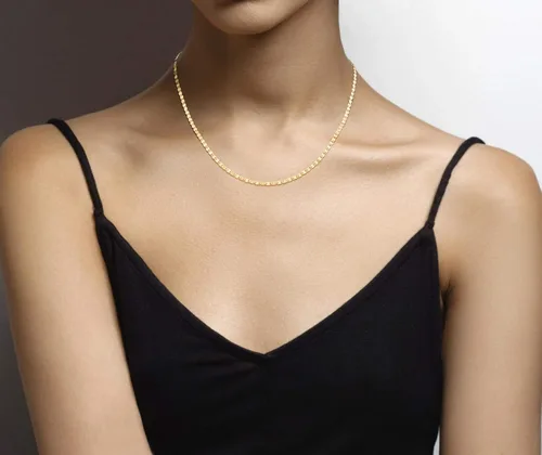 Miniatura 3 de Miabella 18K Gold Over 925 Sterling Silver Italian Sparkle Mirror Link Chain Necklace for Women Teen Girls Made in Italy