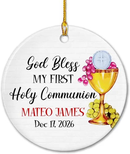 Miniatura 20 de Adornos de cerámica personalizados con texto en inglés «My First Christmas», bonito adorno de Navidad de gato para bebés, niños, primer recuerdo
