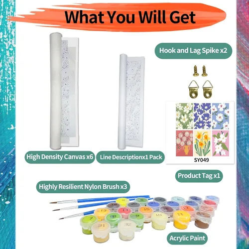 Miniatura 8 de YALKIN Paquete de 6 kits de pintura por números para adultos, pintura al óleo acrílica fácil por números, kit de pintura de acuarela de flores por