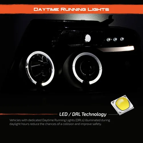 Miniatura 3 de AKKON - Para 04-08 Ford F150 F-150 Pickup Faros delanteros de repuesto LED G2 de halo dual con proyector, color negro ahumado Carcasa negra ahumada.
