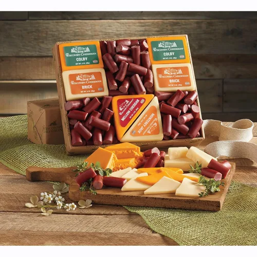Miniatura 2 de The Wisconsin Cheeseman Cesta de Regalo The Big Nibbler con Carnes de Salchicha de Verano y Quesos – Aperitivo Festivo Sabroso o Regalo