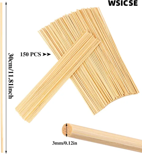 Miniatura 2 de 150 Piezas Varillas de Madera – Palitos de madera de 1/8 x 12 pulgadas para manualidades, palos de bambú natural sin terminar para ramo de flores