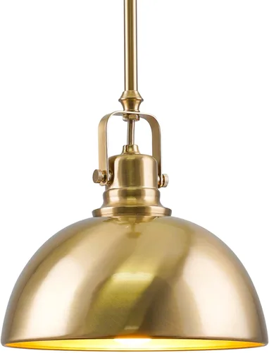 Kira Home Belle Petit - Lámpara colgante industrial contemporánea de 9 pulgadas, longitud ajustable + junta giratoria de sombra, acabado de latón