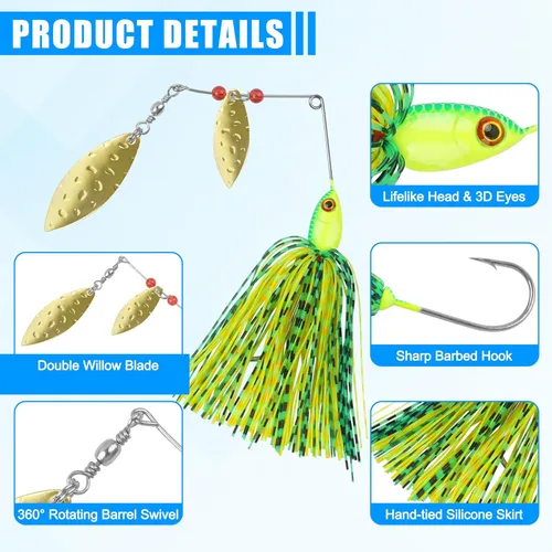 Miniatura 2 de Señuelos de pesca Spinnerbaits, 6/12 piezas de señuelos de pesca de lubina, cebos giratorios sin hierbas, señuelos para lubos, cebos de lucio, pesca