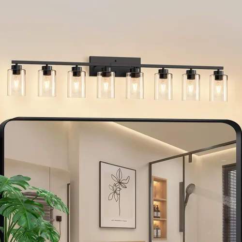 Miniatura 25 de IZORRO Moderna lámpara de baño, 3 luces negras claras, accesorios de iluminación de baño sobre espejo con vidrio transparente para sala de estar