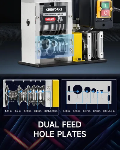Miniatura 3 de CREWORKS Máquina peladora automática de cables con motor de 180 W, máquina peladora de cables eléctricos de 5 cuchillas para alambre de chatarra